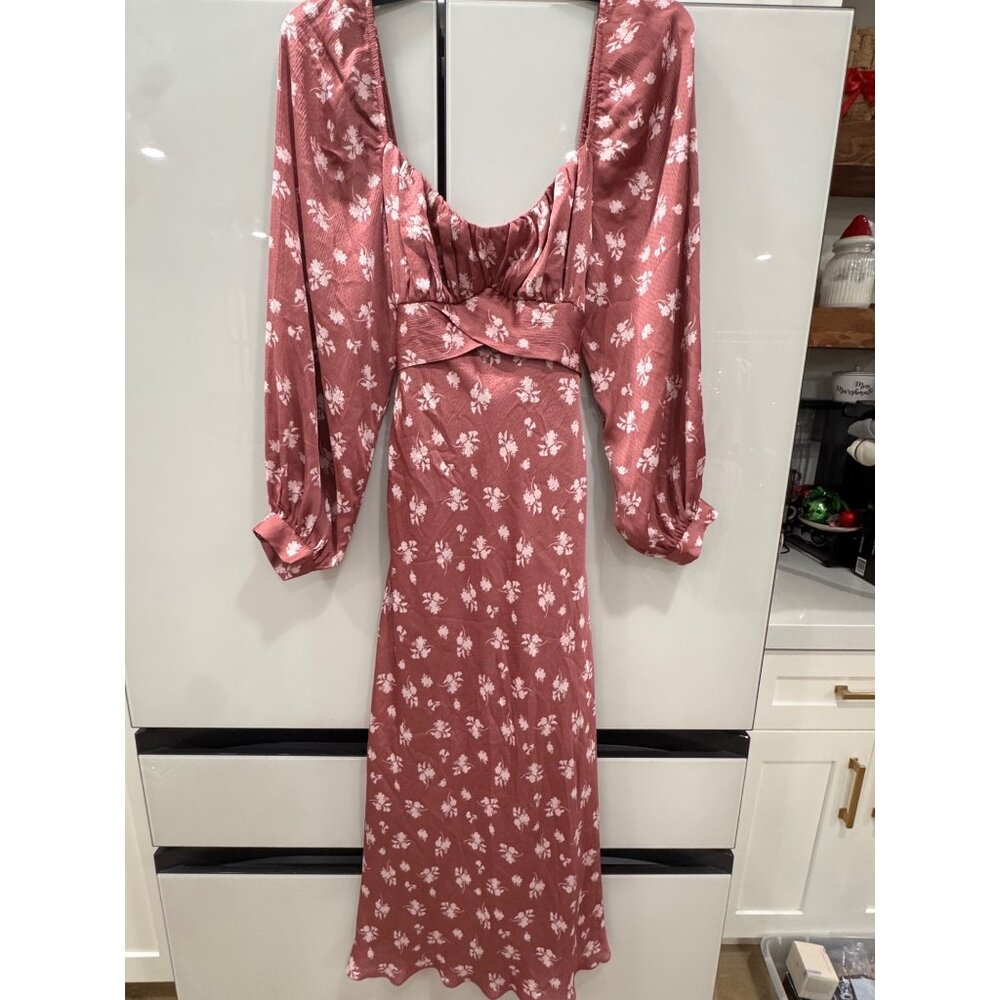 B. Darlin Floral Print Long Sleeve Midi Dress With Tie Back - Picture 4 of 8